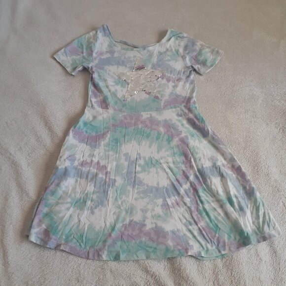 Children's Place Girl's M (7/8) Blue Purple Tie Dye Sequin Star Dress - Picture 4 of 9